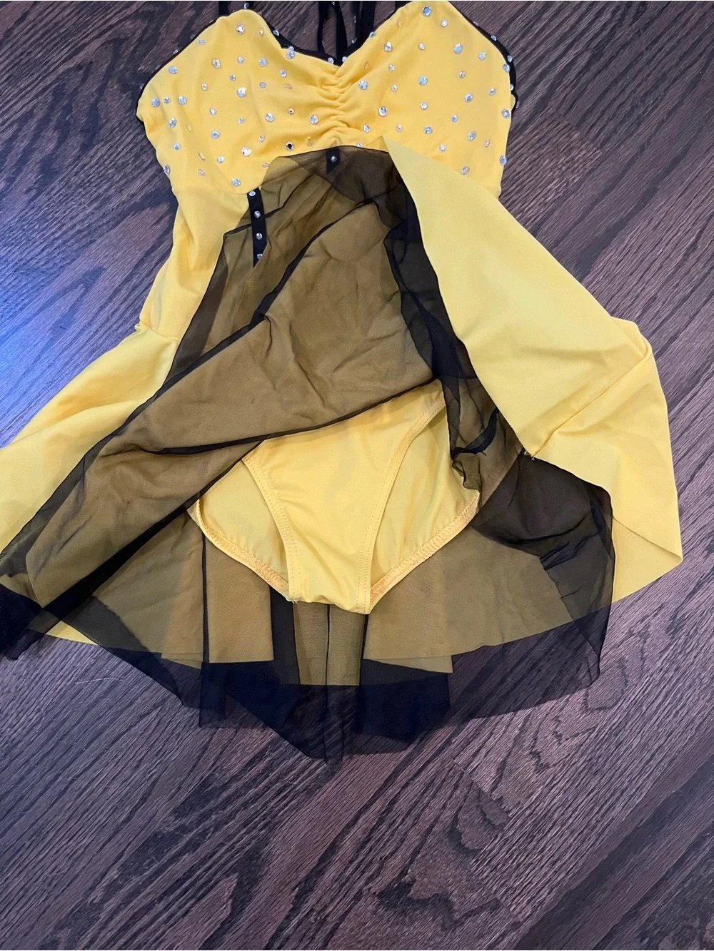 Yellow and Black  Rhinestone Dance Costume Dress - Kids GUC